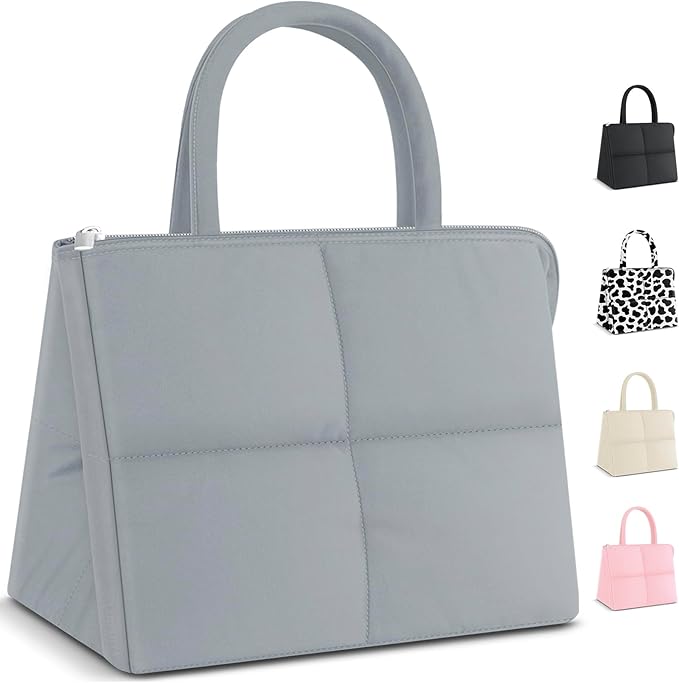 Coobiiya Lunch box for Women/Men/Adult, Thickened Quilted Puffer Lunch Box Lunch Bag Women, Small Leakproof Cute Lunch Tote Large Capacity Reusable Insulated Cooler Lunch Container for Work-Grey