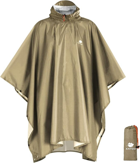 ANYOO Hooded Rain Poncho for Adults Waterproof Lightweight Rain Coat for Men Women Reusable Rain Jacket for Emergency Outdoor