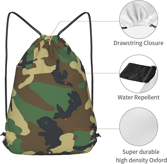 Camo Drawstring Bag Camouflage Map Gym Backpack Sports Backpack Lightweight Waterproof Bags for Men Women Outdoor Gym Sport
