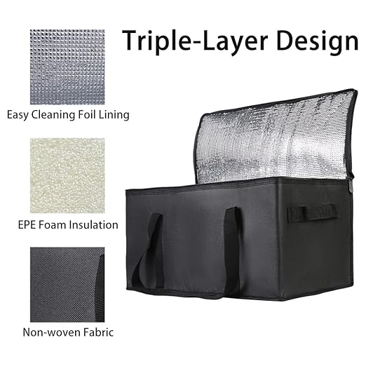 Bodaon 2-Pack Insulated Food Delivery Bag, 22" x 10" x 10" Insulated Pizza Delivery Bags for Hot/Cold Food, Black