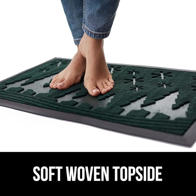 GORILLA GRIP 100% Waterproof All-Season WeatherMax Doormat, Durable Natural Rubber, Stain and Fade Resistant, Low Profile Winter Indoor Outdoor Door Mats, Holiday Entrance Mat, 47x35, Green Snowscape