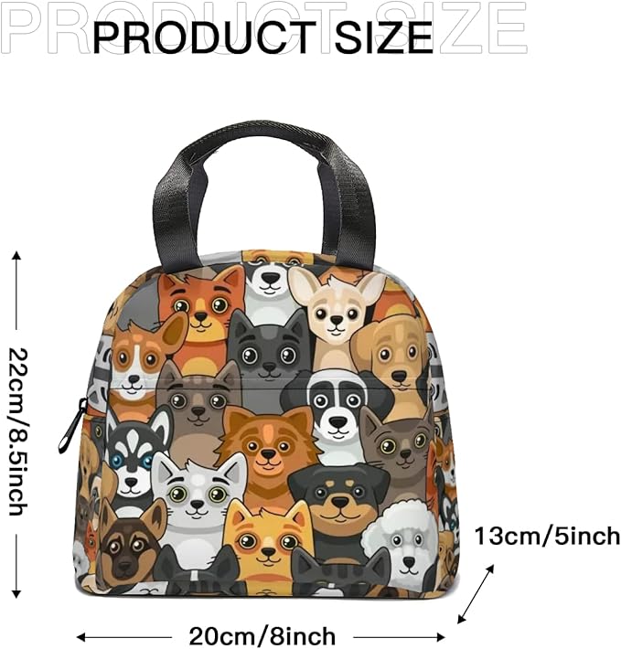 Giwawa Large Capacity Insulated Lunch Bag, Dog Print, Polyester Material, 11 x 5 x 8 in