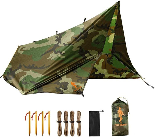 FREE SOLDIER Waterproof Portable Tarp Multifunctional Outdoor Camping Traveling Awning Backpacking Tarp Shelter Rain Tarp (Camo 10×10.5ft)