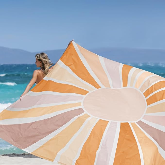 Beach Blanket Waterproof Sandproof, 10'X 9' Extra Large Oversized Beach Mat for 2-8 Adult, Quick Drying Lightweight & Compact Polyester Picnic Blankets for Outdoor, Travel, Camping, Hiking-Boho Sun