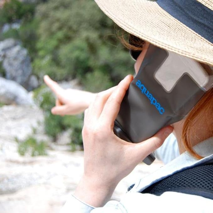 Aquapac Waterproof Phone Case, Medium, Grey, Lanyard, iPhone and Android, Made in The UK, Hiking, Mountain Biking, Running Accessory, Travel Essential, 5 Year Warranty. IPX8 Certified to 30 ft deep.