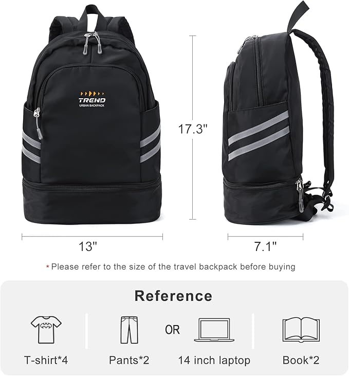 Coofay Gym Backpack for Women - Waterproof With Shoe Compartment, Lightweight Travel and Sports Bag, Large Black