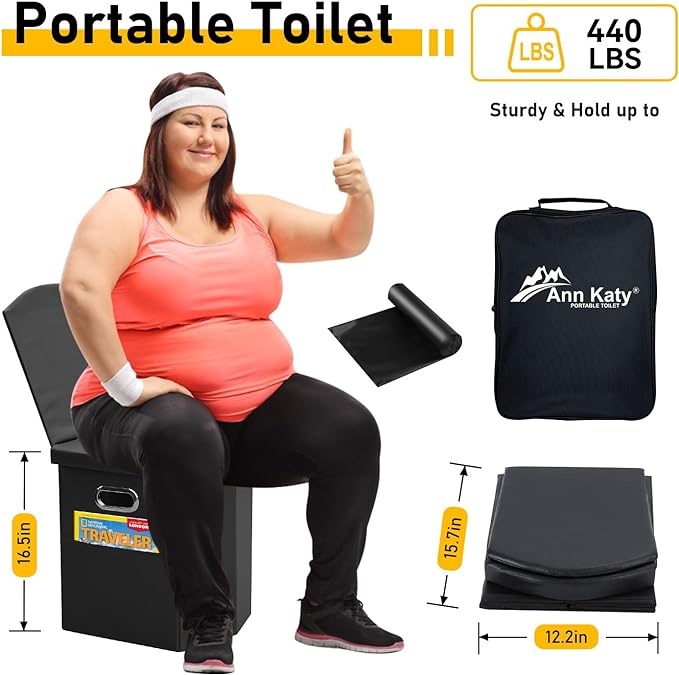 Portable Toilet with Pop Up Privacy Tent,XL Large Portable Toilet for Adults, Outdoor Camping Shower Tents Changing Room Emergency Folding Toilet Tent Kit with Carry Bag for Camping/Hiking