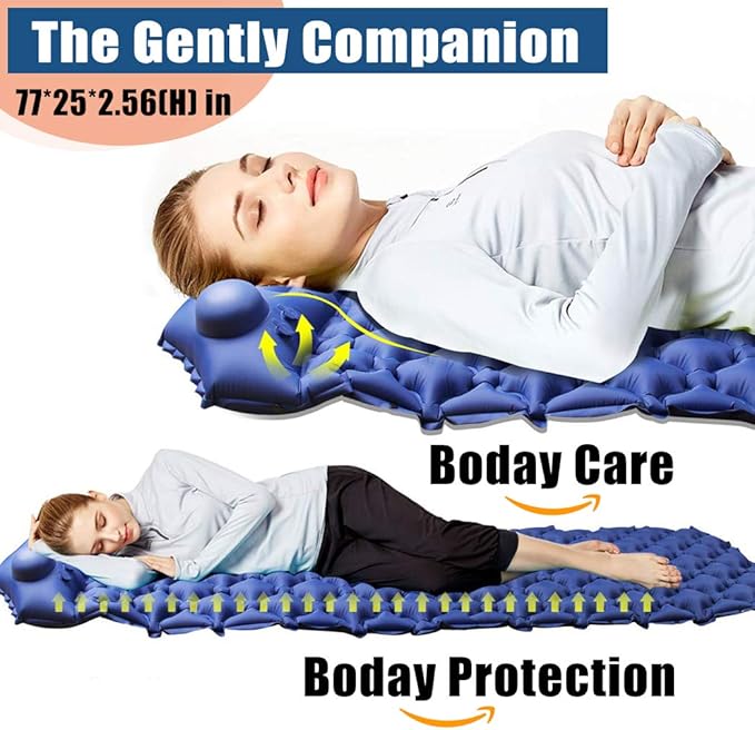 Camping Sleeping Pad for Backpacking Self Inflating Built-in Pump Ultralight Sleeping Pad for Camping with Pillow Durable Waterproof Air Camping Mats for Sleeping Hiking Travelling