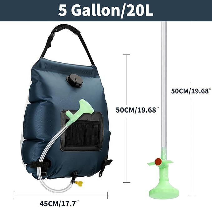 Solar Shower Bag, Solar Heating Camping Shower Bag, 5Gal(20L) Portable Camping Shower Bag, with Removable Hose and On-Off Switchable Shower Head, for Outdoor Traveling/Climbing/Hiking/Beach/Swimming