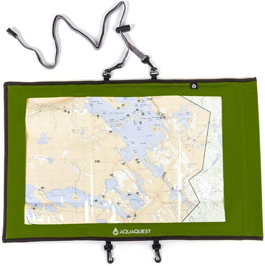 AquaQuest Trail Map Case - 100% Waterproof Document Dry Bag Holder with Clear Window & Lanyard - Black, Yellow, Orange, Blue or Green
