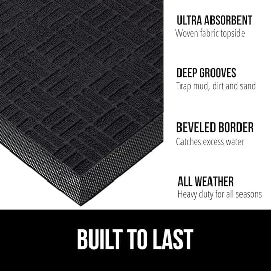 GORILLA GRIP 100% Waterproof All-Season WeatherMax Doormat, 72x24 Runner, Durable Natural Rubber, Stain and Fade Resistant, Low Profile, Indoor Outdoor Door Mats, Easy Clean Entrance Mat, Black Maze
