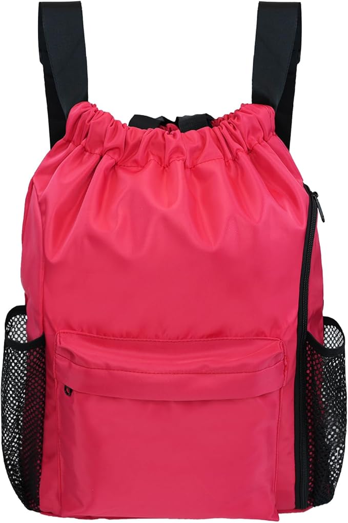 BeeGreen Drawstring Backpack Sports Gym Bag With Shoe Compartment and Two Water Bottle Holder …