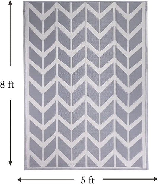 RURALITY Outdoor Rugs 5x8 Waterproof for Patios Clearance,Plastic Straw Mats for Backyard,Porch,Deck,Balcony,Reversible,Arrows Pattern
