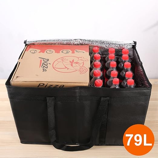 Bodaon 3-Pack Insulated Food Delivery Bag for Hot and Cold Meal, XXXL, Black, Grocery Tote Insulation Bag for Catering, Large Pizza Warmer