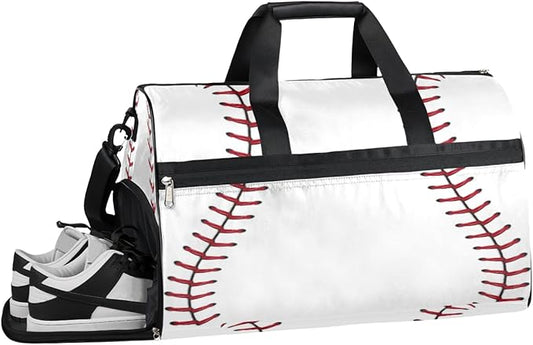 Baseball Dry Wet Depart Duffle Overnight Bag with Shoes Compartment & Wet Pockets, Water Resistant Weekender Travel Gym Pouch For Swim Gymnastics Ballet Sleepovers