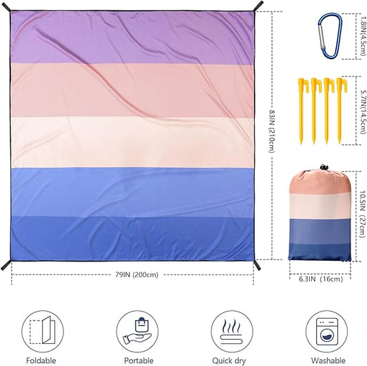 Beach Blanket Waterproof Sandproof Beach Mat 79" X 83" /10'x9'for 2-8 Adults Quick Drying Outdoor Picnic Mat Beach Accessories for Travel, Camping, Hiking