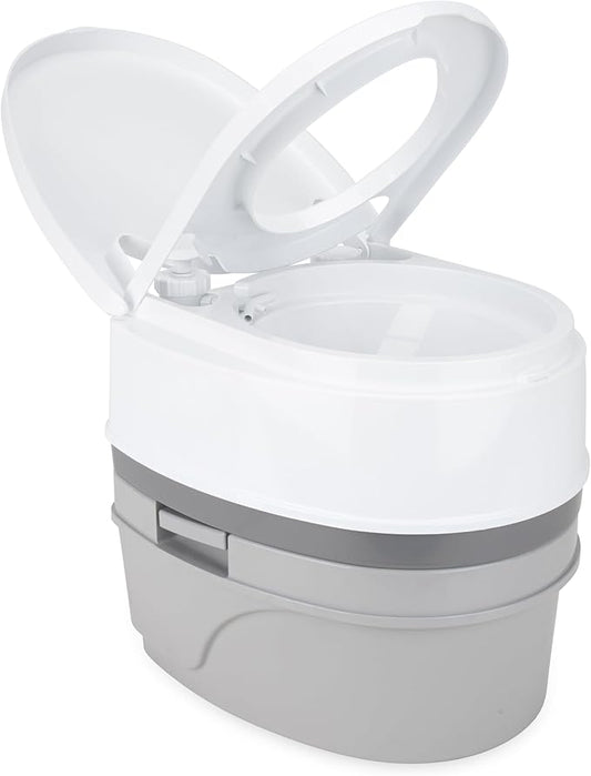 Camco RV Premium Travel Toilet - Features a 5.3-Gallon Detachable Holding Tank, Pump Flush Design & Spring-Loaded Latch (41544)