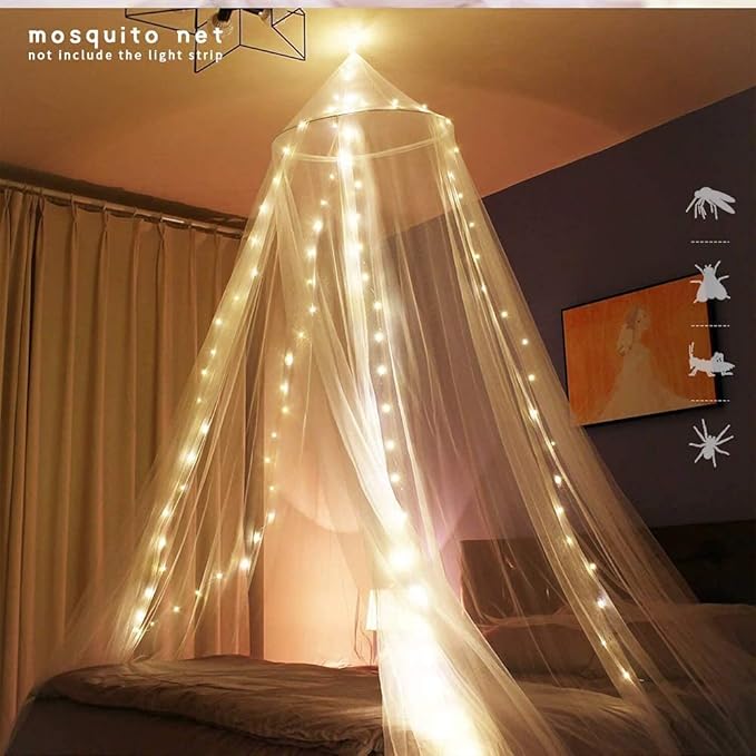 Mosquito Net for Bed, Large White Bed Canopy for Girls, Hanging Bed Net, Easy Installation Ideal for Bedroom Decorative, Travel with Storage Bag (Lace Flower)