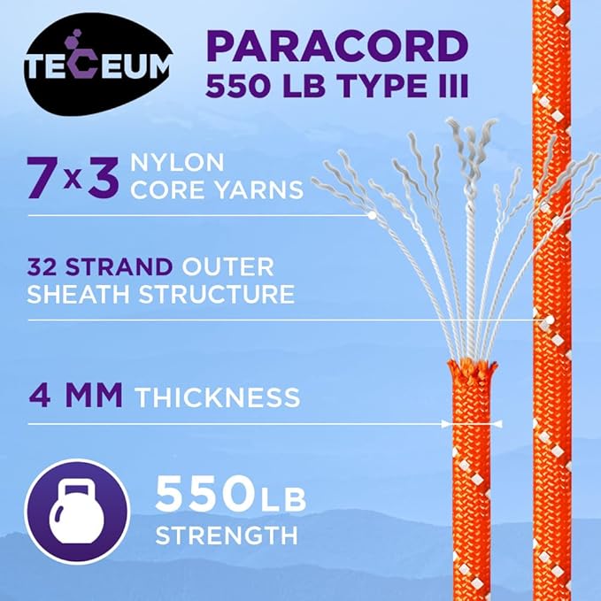 TECEUM Heavy Duty Rope 1000 – 1000ft / 200ft / 100ft / 50ft – 40+ Colors – Utility Rope for Survival & Camping Gear – Nylon String, Camping Rope, para Cord, Utility Nylon Rope, Tent Cord