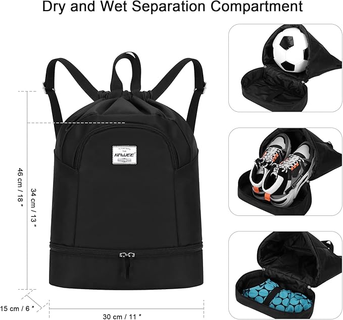 Dry Wet Drawstring Backpack with Shoe Compartment for Women Adjustable Gym Bag