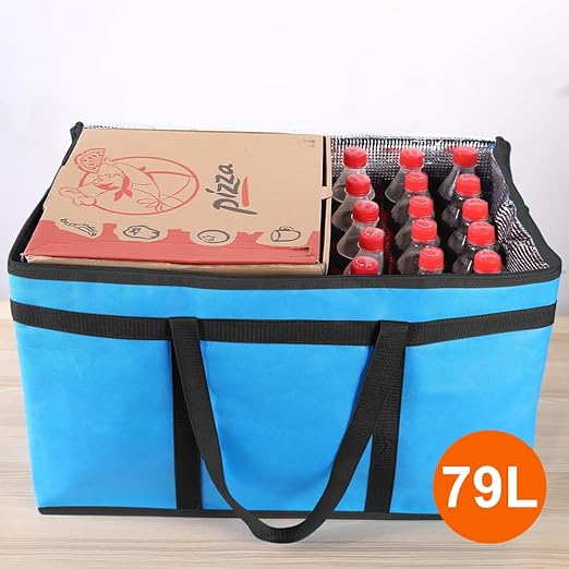 Bodaon 2-Pack Insulated Food Delivery Bag for Hot and Cold Meal, XXX-Large Cooler/Thermal Bags for Doordash/Uber Eats, Grocery Tote Insulation Bag for Catering, Pizza Warmer, Blue