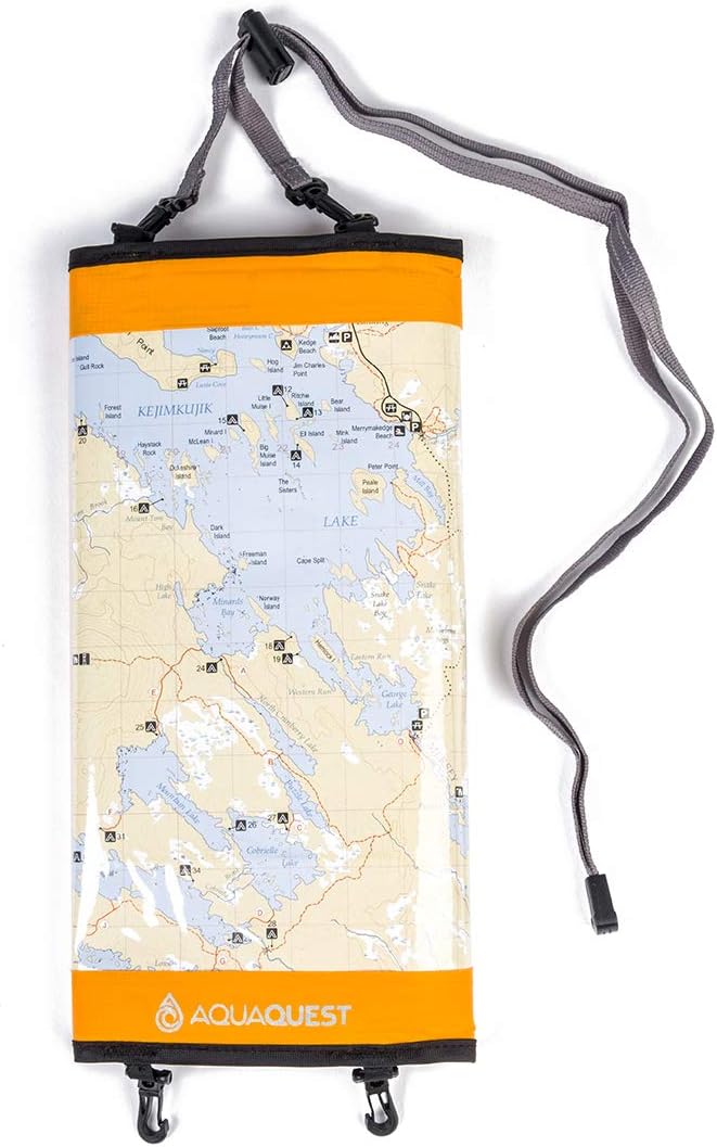 AquaQuest Trail Map Case - 100% Waterproof Document Dry Bag Holder with Clear Window & Lanyard - Black, Yellow, Orange, Blue or Green