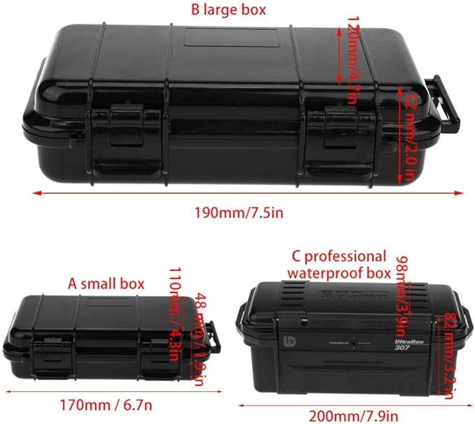Tbest Outdoor Waterproof Shockproof Airtight Survival Box Storage Container Case Carry Box Black Dry Storage Box for Fishing Camping Hiking Outdoor Activities