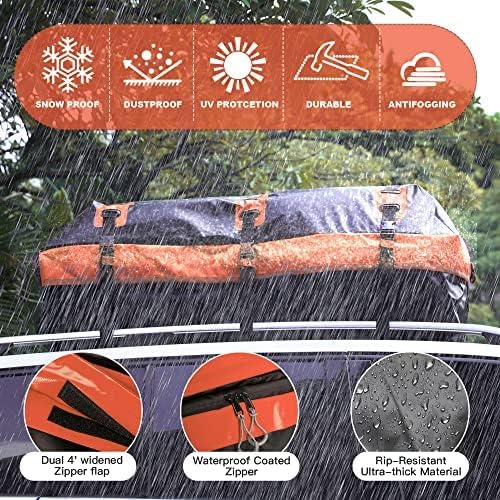 Rooftop Cargo Carrier, 21 Cubic Feet Soft-Shell Waterproof Car Roof Luggage Bag for All Vehicles SUV with/Without Rails, Includes 10 Reinforced Straps + 6 Door Hooks,Storage Bag,Anti-Slip Mat
