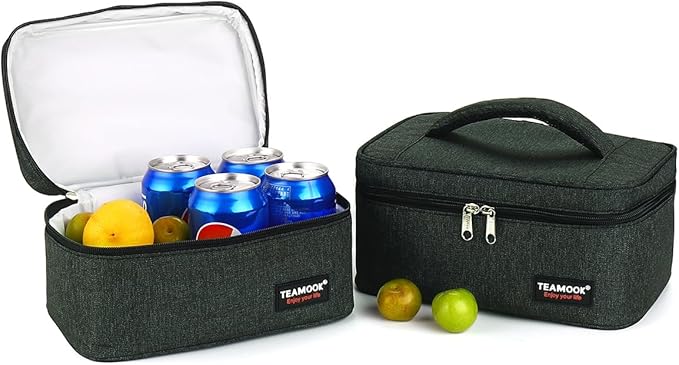 Small Lunch Bag Mini Lunch Box Insulated Portable for Adults Men Women Work with Handle En-large 5.8L Black