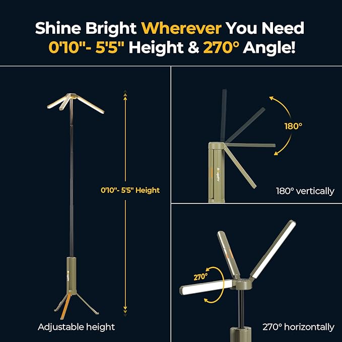 BougeRV Telescopic Camping Light, 15600mAh Collapsible Outdoor Light, Rotatable Electric Lantern, IP54 Waterproof Flashlight, Cordless Camping Tent Lamp for Emergency, Camping, Hiking, 2025 Version