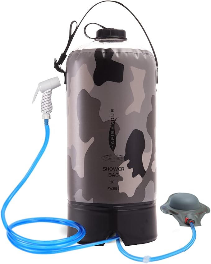 Portable Camping Shower Bag - 10L/2.2 Gallons and 12L/3.17 Gallons Solar Shower Water Bag with Foot Pump, Hose and Shower Head - Camp Shower for