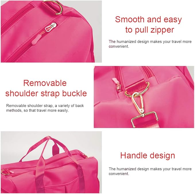 Blackwheel Sports Gym Bag With Shoe Bag Wet Bag Duffle Bag Waterproof Travel Bag for Women Cute Gym Bag Rose Red 29L