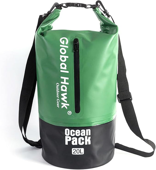 Waterproof Dry Bags: 10L, 20L Sizes - Ideal for Kayaking, Fishing, Rafting, and More! Adjustable Strap for Ultimate Convenience. Stay Dry While Adventuring (Green, 20L)