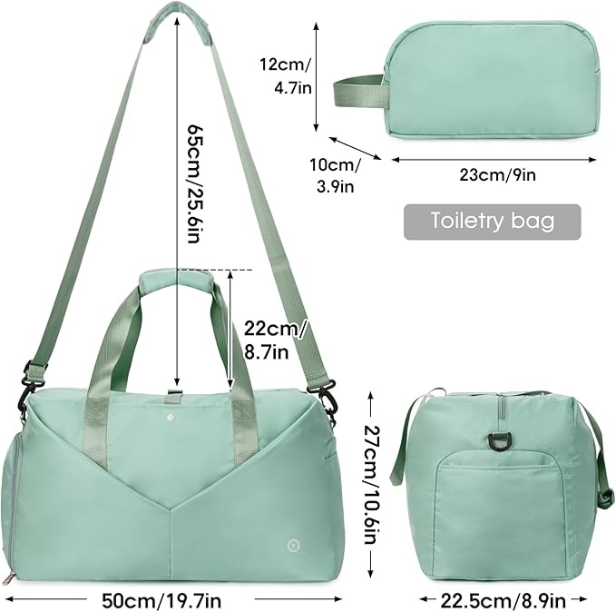 Ceneda 20" Gym Duffel Bag with Wet Pocket Shoes Compartment Portable Overnight Weekender Bag Travel bag Yoga Bag for Women (Mint Green)