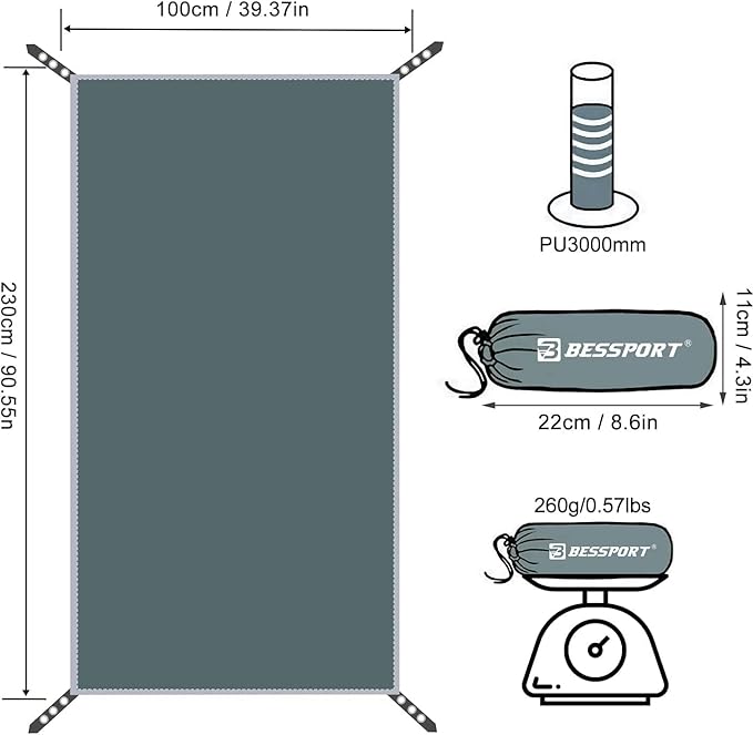 Bessport Tent Footprint for 1-2-3-4 Person Tent Waterproof Camping Tarp with Drawstring Carrying Bag for Picnic, Hiking and Other Outdoor Activities