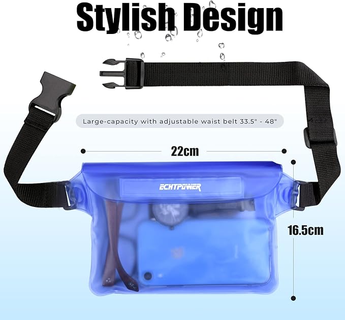 ECHTPower 2-Pack Waterproof Pouch Bag, Waterproof Fanny Pack, Waterproof Dry Bag with Adjustable Waist Strap for Beach Swimming Kayaking Floating Boating