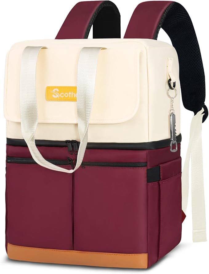 Backpack Cooler with Double Decker & 12 Ice Packs- Keeps 36 Cans Cold for Up to 24 Hours- Waterproof & Leak Proof Insulated Cooler Backpack- Stylish Cooler Bookbag for Women Travel Work Beach