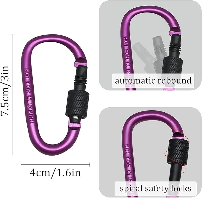 6 Pack Small Locking Carabiner Clips - 3 Inch Aluminum Alloy D-Ring Key Hooks with Twist Lock, Secure for Keys, Pet Leash, Travel Accessories (Not for Climbing)