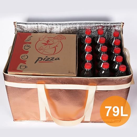 Bodaon 3-Pack Insulated Pizza Delivery Bags, XXX-Large Commercial Food Delivery Insulation Bag for Hot/Cold Food, Large Capacity Reusable Warming Bag, Gold