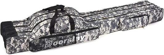 doorslay Fishing Bag Portable Folding Fishing Tackle Storage Bags Oxford Fishing Rod Case Fishing Pole Bag Carry Organizer Outdoor Waterproof for Fishing Camping Hiking Traveling