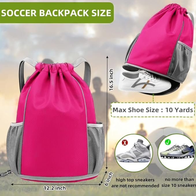 BLIRITEL Drawstring Backpack Sports Gym Bag, Multifunctional Soccer Backpack, Waterproof Soccer Bag for Men Women, String Basketball Bag Football Volleyball Backpack with Shoes Compartment (Rose)
