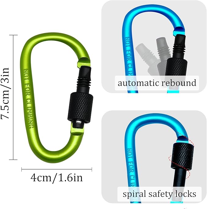 6 Pack Small Locking Carabiner Clips - 3 Inch Aluminum Alloy D-Ring Key Hooks with Twist Lock, Secure for Keys, Pet Leash, Travel Accessories (Not for Climbing)