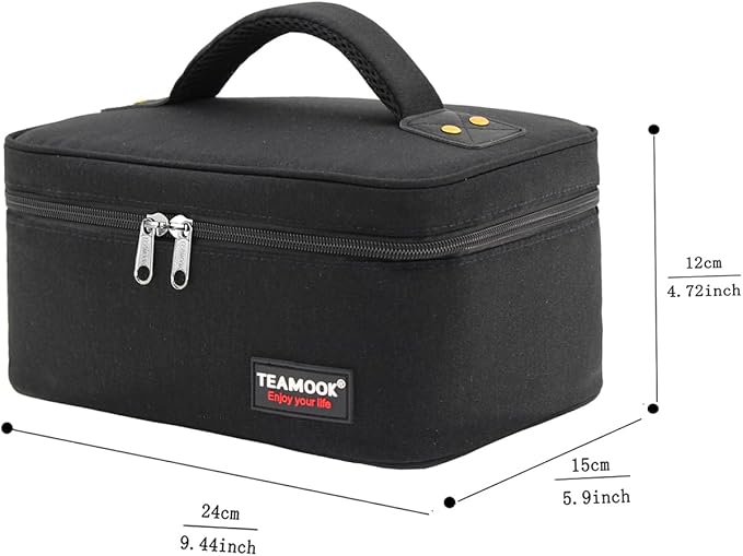 Small Lunch Bag Mini Lunch Box Insulated Portable for Adults Men Women Work with Metal Rivets 4.2L Solid Black