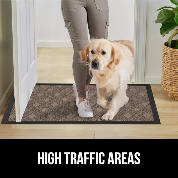 GORILLA GRIP 100% Waterproof All-Season WeatherMax Doormat, 23x35, Durable Natural Rubber, Stain and Fade Resistant, Low Profile, Indoor Outdoor Door Mats, Easy Clean Entrance Mat, Taupe Basket Weave