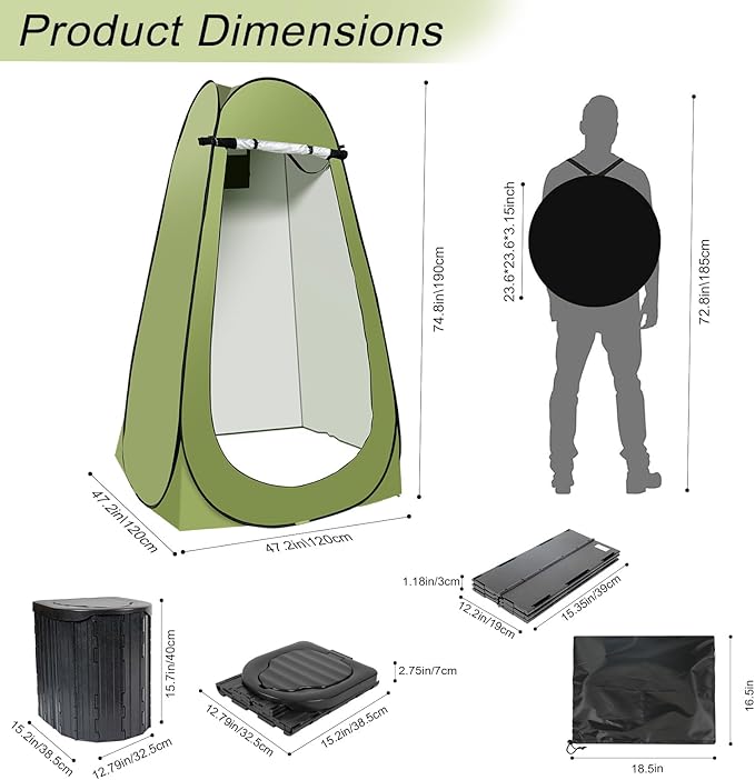 Camping Toilet Kit with Pop Up Privacy Tent, X Large Portable Folding Toilet Potty for Adults, Outdoor Camp Shower Tents,Changing Room with Carry Bag