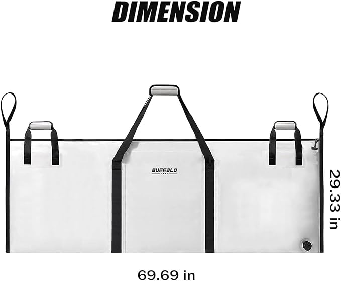 Buffalo Gear Insulated Fish Cooler 60in 71in 116in Large Kill Bag - Portable Waterproof, Keeps Ice-cold More Than 24 Hours