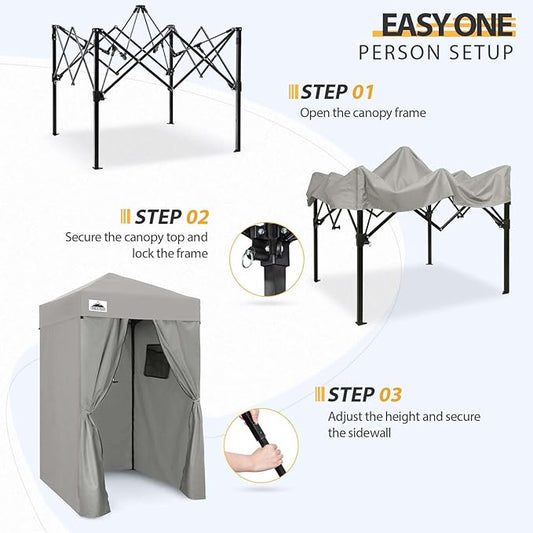 EAGLE PEAK Flex Ultra Compact 4x4 Pop-up Canopy, Sun Shelter, Changing Room, Portable Privacy Canopy Cabana for Pool, Fashion Photoshoots, or Camping, 4x4 ft, Gray