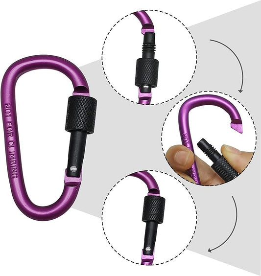 6 Pack Small Locking Carabiner Clips - 3 Inch Aluminum Alloy D-Ring Key Hooks with Twist Lock, Secure for Keys, Pet Leash, Travel Accessories (Not for Climbing)