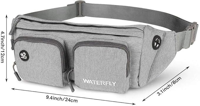 WATERFLY Fanny Pack Waist Bag: Travel Hip Pouch Bum Bag Plus Size Crossbody Fannie Pack Adjustable Belt Waistpack Phanny Fannypack for Man Woman Hiking Walking Jogging