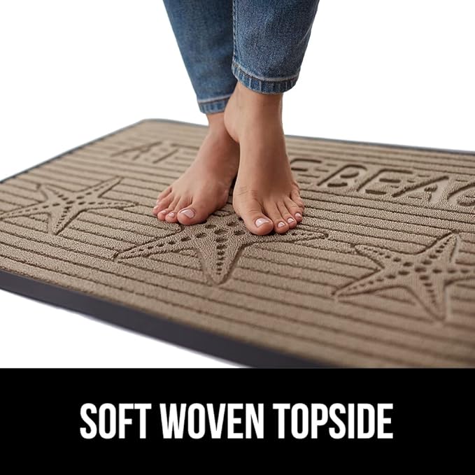 GORILLA GRIP 100% Waterproof All-Season WeatherMax Doormat, Durable Natural Rubber, Stain and Fade Resistant, Low Profile, Indoor Outdoor Door Mats, Easy Clean Patio Entrance Mat, 17x29, Sand Beach